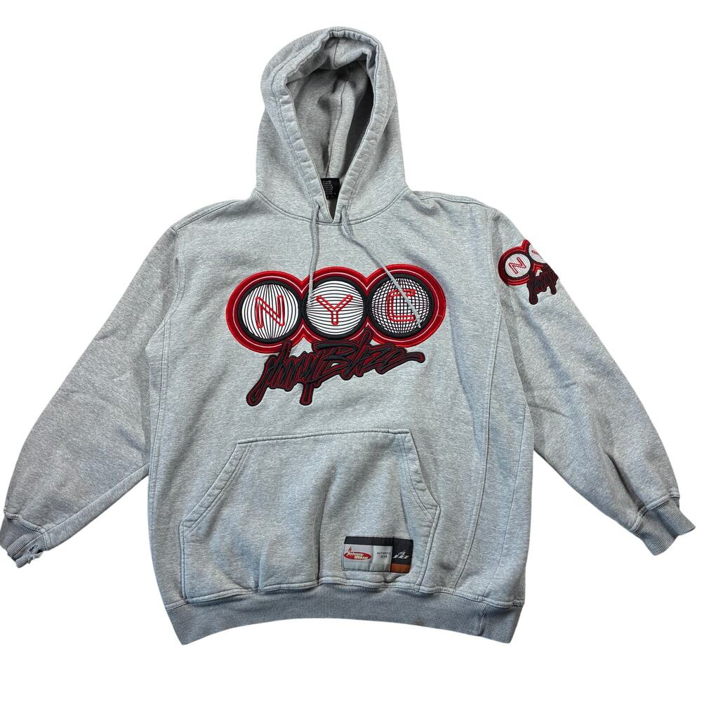 Vintage Johnny Blaze Hoodie XL Gray Heather Spell Out Logo Fleece 1990s Korea
